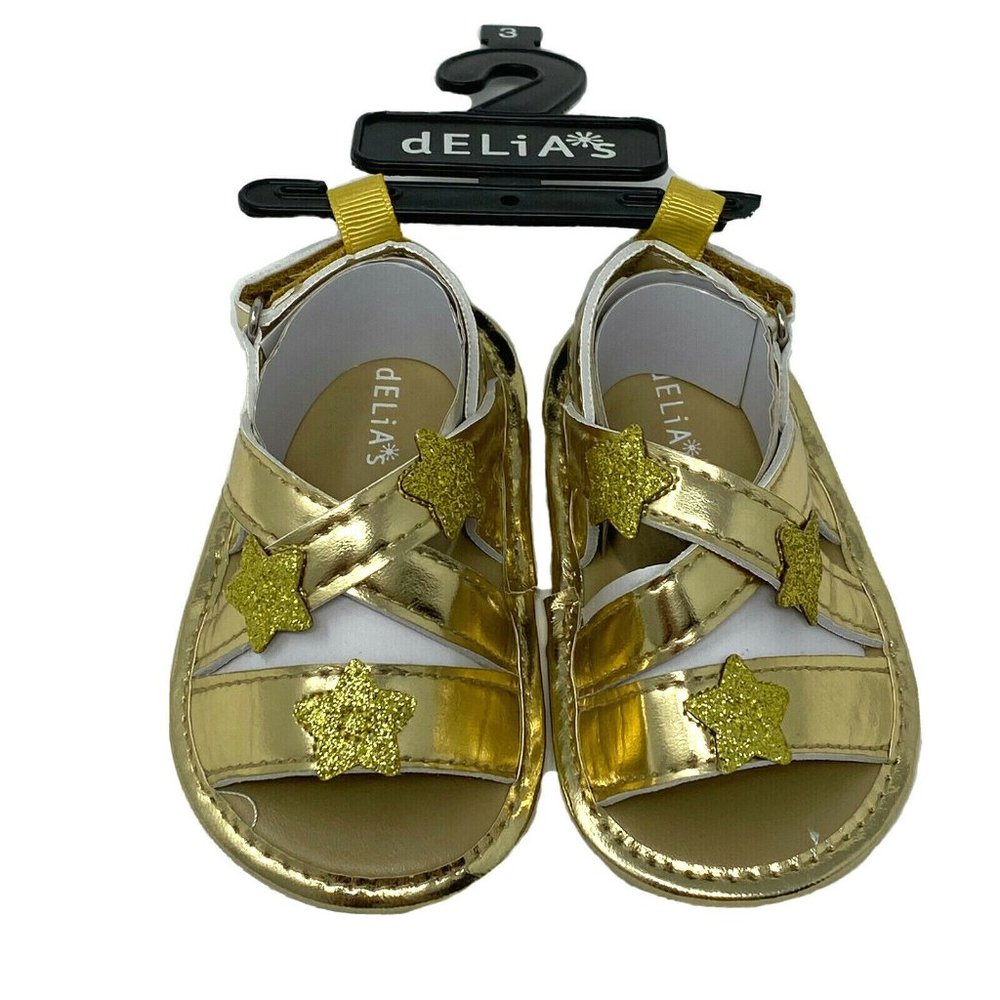 Delias 3 Toddler Baby Girls Sandals Gold Stars Glitter Sparkles Party Birthday